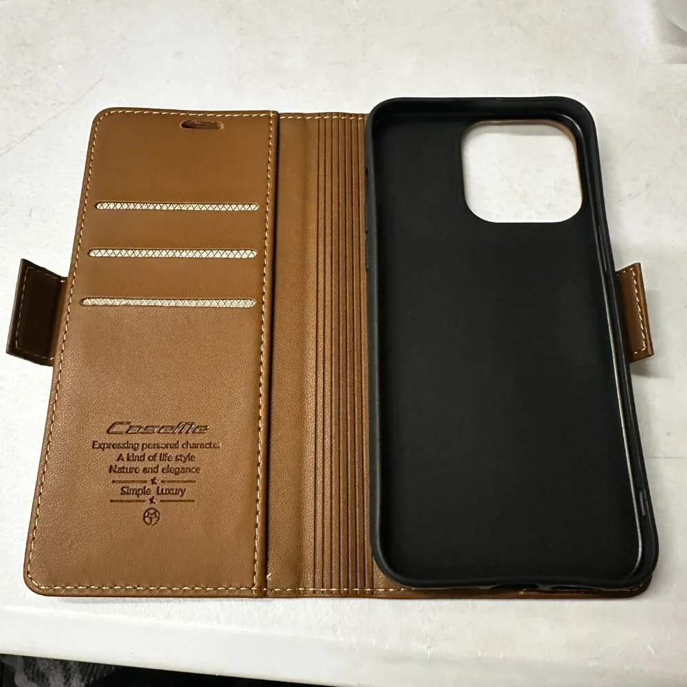 CaseMe 023 For iPhone 15 Pro Max Retro PU Leather Wallet Case Butterfly Buckle w